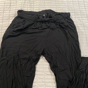 Black paper bag waist tie pants